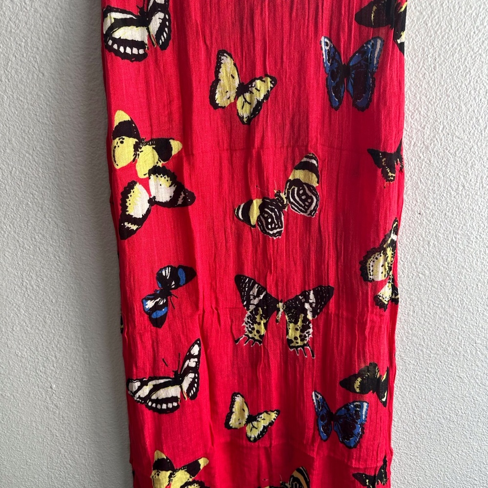 J. Crew Viscose and Linen 🦋 Butterfly Print Red Scarf - Picture 8 of 8